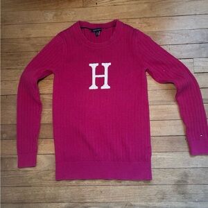 Tommy Hilfiger M Magenta Cable Knit Sweater w/ White 'H' Logo